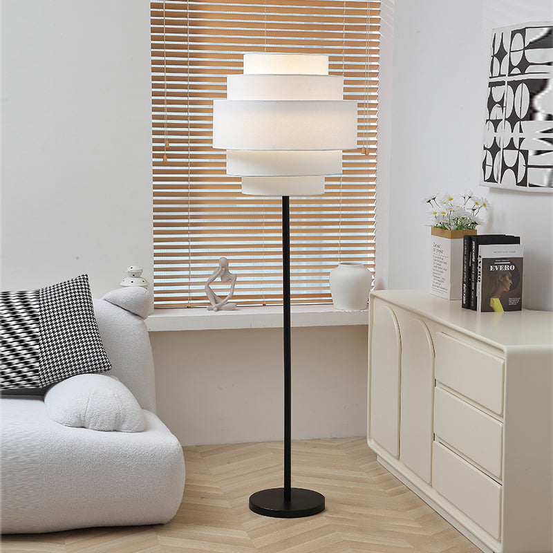 Contemporary Nordic Multi-Round Fabric Rattan Cane Webbing Iron 1- Light Standing Floor Lamp For Living Room