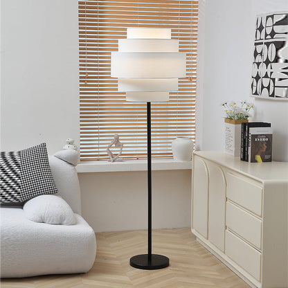 Contemporary Nordic Multi-Round Fabric Rattan Cane Webbing Iron 1- Light Standing Floor Lamp For Living Room