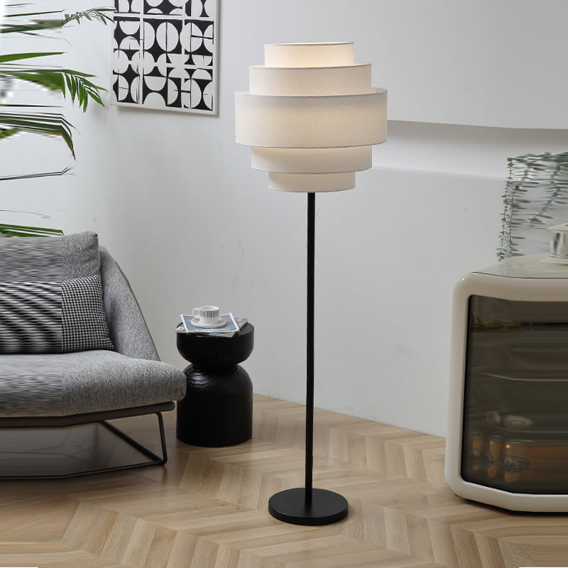 Contemporary Nordic Multi-Round Fabric Rattan Cane Webbing Iron 1- Light Standing Floor Lamp For Living Room