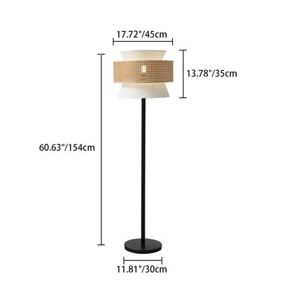 Contemporary Nordic Multi-Round Fabric Rattan Cane Webbing Iron 1- Light Standing Floor Lamp For Living Room