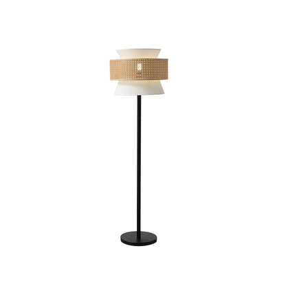 Contemporary Nordic Multi-Round Fabric Rattan Cane Webbing Iron 1- Light Standing Floor Lamp For Living Room