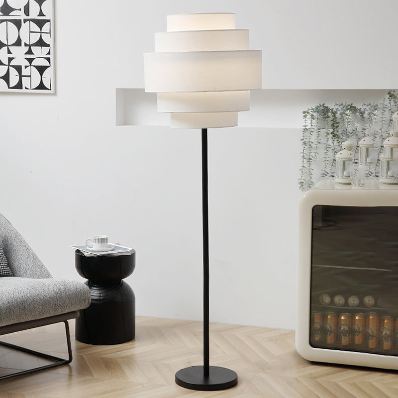 Contemporary Nordic Multi-Round Fabric Rattan Cane Webbing Iron 1- Light Standing Floor Lamp For Living Room