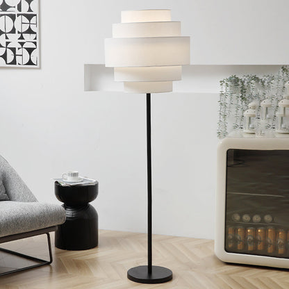 Contemporary Nordic Multi-Round Fabric Rattan Cane Webbing Iron 1- Light Standing Floor Lamp For Living Room