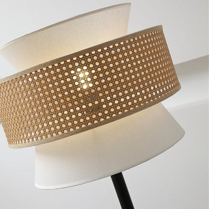 Contemporary Nordic Multi-Round Fabric Rattan Cane Webbing Iron 1- Light Standing Floor Lamp For Living Room