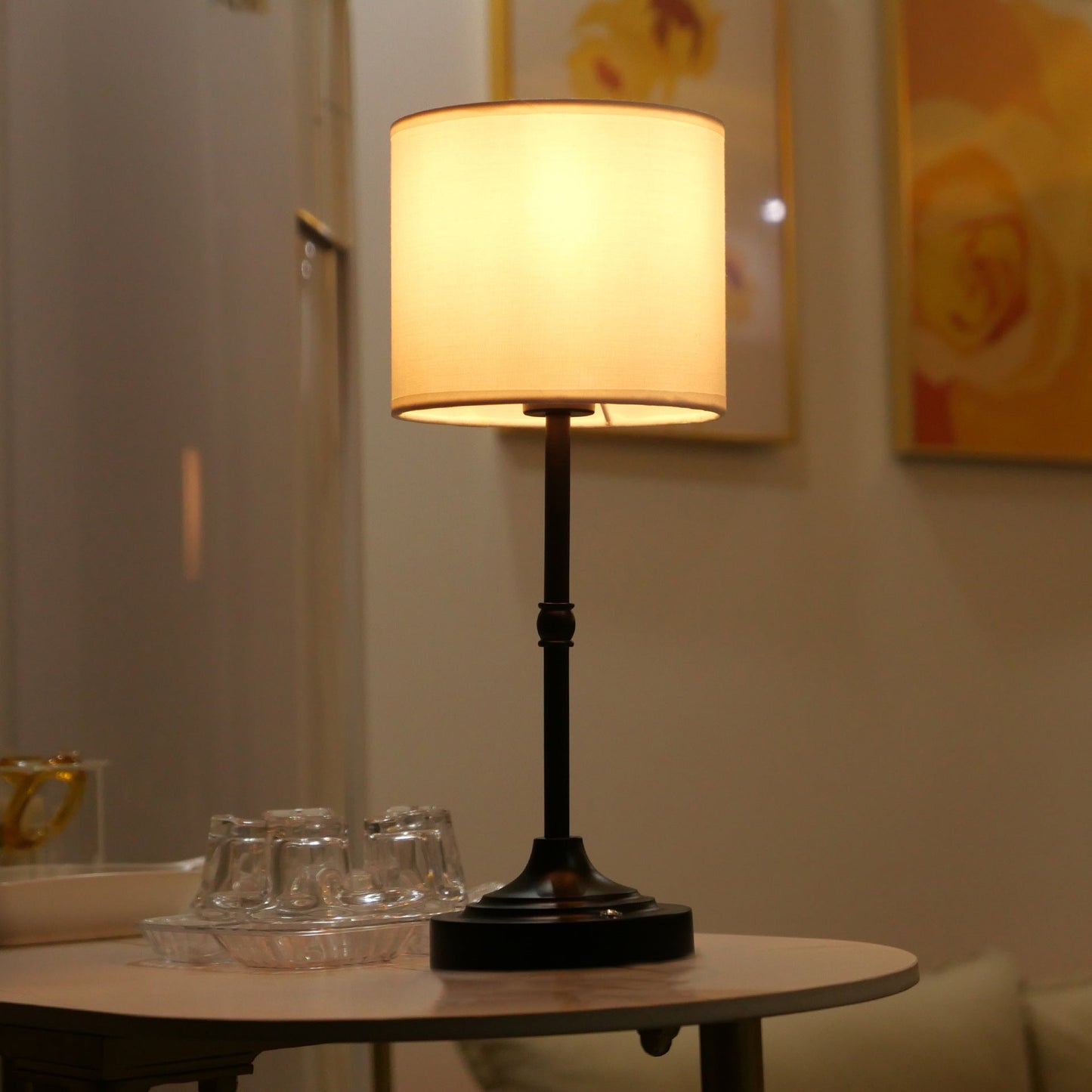 Modern Minimalist Cylinder Shape Fabric Iron 1-Light Table Lamp For Bedroom