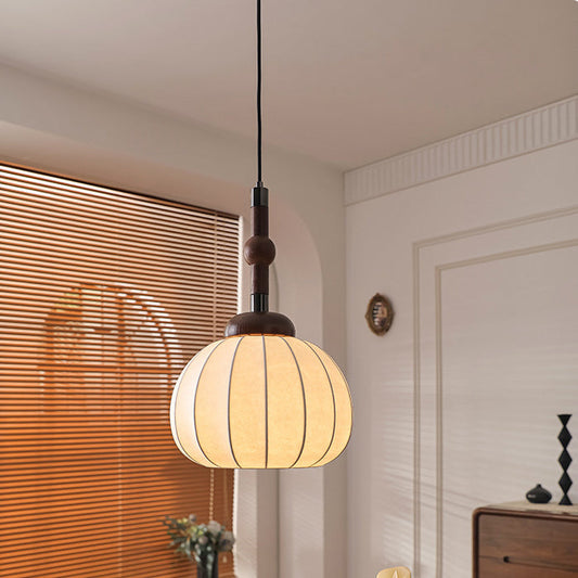 Contemporary Retro Wood Aluminum Silk Globe 1-Light Pendant Light For Living Room
