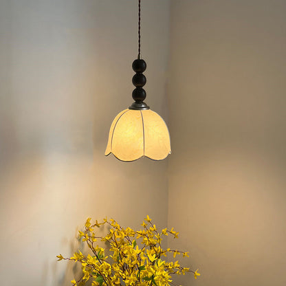 Contemporary Retro Petal Fabric Wood Ball 1-Light Pendant Light For Living Room