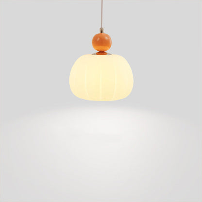 Contemporary Nordic Round Pumpkin Shape Hardware PE 1-Light Pendant Light For Bedroom
