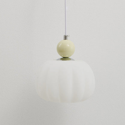 Contemporary Nordic Round Pumpkin Shape Hardware PE 1-Light Pendant Light For Bedroom