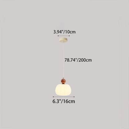 Contemporary Nordic Round Pumpkin Shape Hardware PE 1-Light Pendant Light For Bedroom