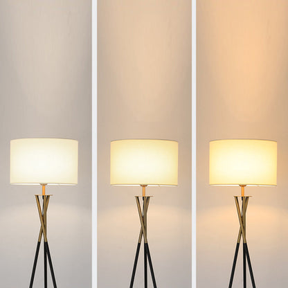 Contemporary Nordic Tripod Base Drum Shape Fabric Iron 1- Light Standing Floor Lamp For Living Room