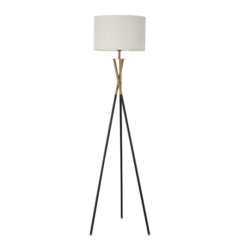Contemporary Nordic Tripod Base Drum Shape Fabric Iron 1- Light Standing Floor Lamp For Living Room