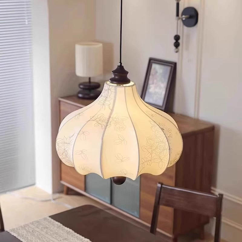 Traditional French Chestnut Print Fabric Wood 3/5 Light Chandelier For Living Room