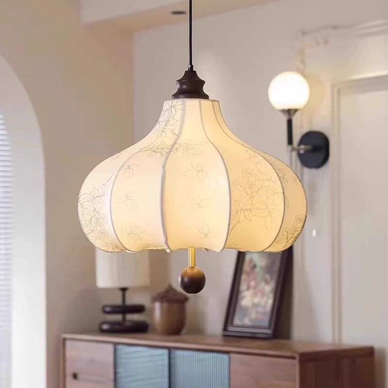 Traditional French Chestnut Print Fabric Wood 3/5 Light Chandelier For Living Room