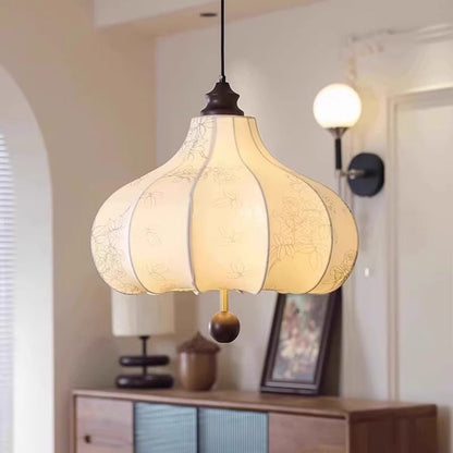 Traditional French Chestnut Print Fabric Wood 3/5 Light Chandelier For Living Room