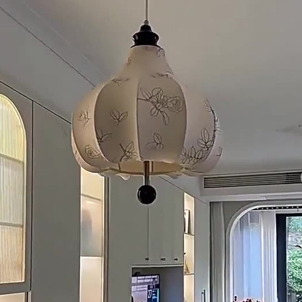 Traditional French Chestnut Print Fabric Wood 3/5 Light Chandelier For Living Room