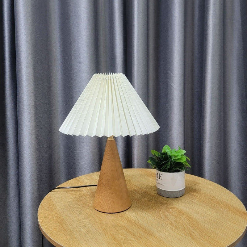 Contemporary Nordic Zipper Switch Pleated Drum Shape Fabric Iron 1-Light Table Lamp For Bedroom