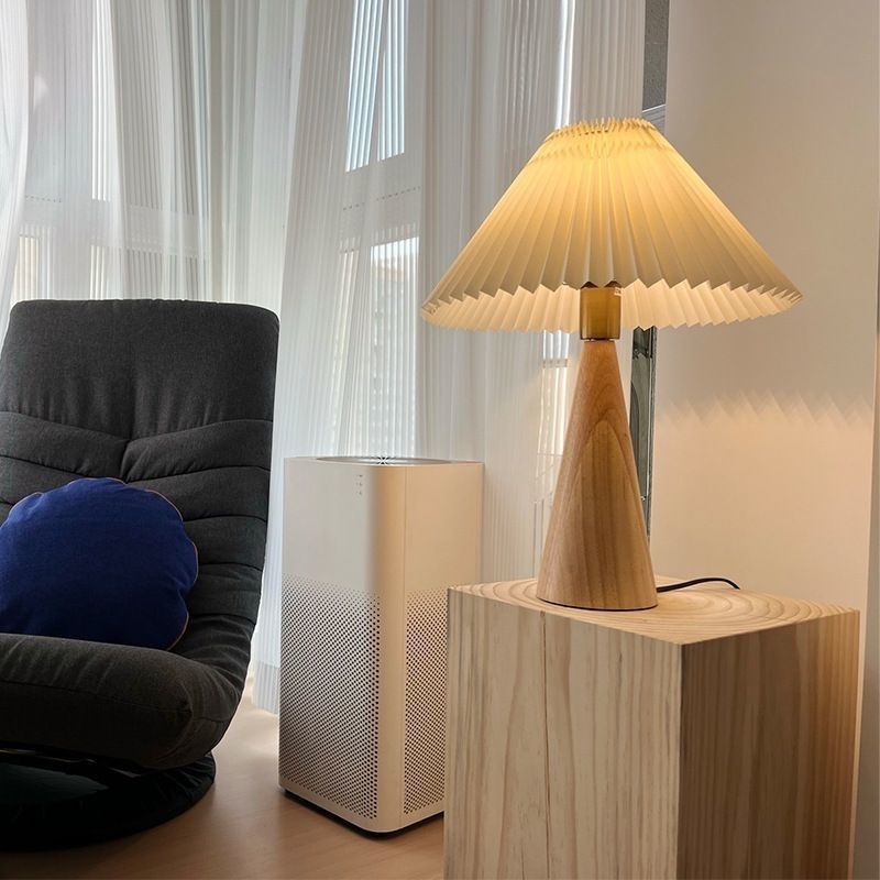 Contemporary Nordic Zipper Switch Pleated Drum Shape Fabric Iron 1-Light Table Lamp For Bedroom