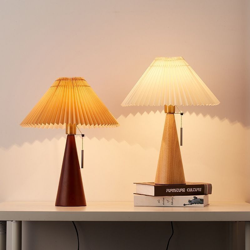 Contemporary Nordic Zipper Switch Pleated Drum Shape Fabric Iron 1-Light Table Lamp For Bedroom