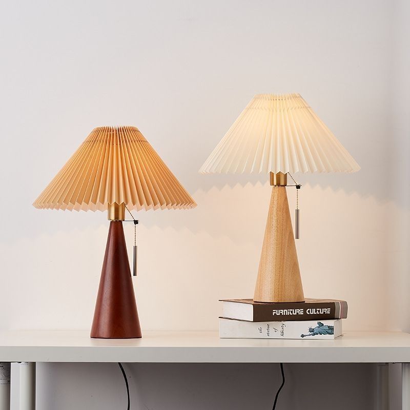 Contemporary Nordic Zipper Switch Pleated Drum Shape Fabric Iron 1-Light Table Lamp For Bedroom