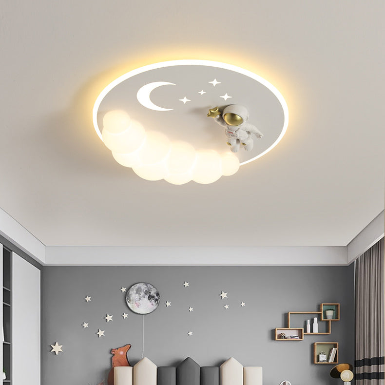 Contemporary Creative Cartoon Kids Cloud Astronaut Mermaid Angel Iron Acrylic LED Flush Mount Ceiling Light For Bedroom