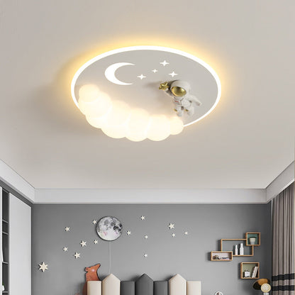 Contemporary Creative Cartoon Kids Cloud Astronaut Mermaid Angel Iron Acrylic LED Flush Mount Ceiling Light For Bedroom