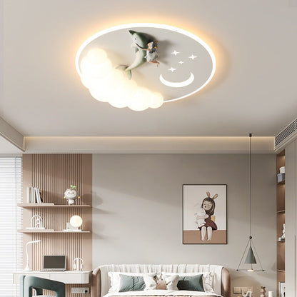 Contemporary Creative Cartoon Kids Cloud Astronaut Mermaid Angel Iron Acrylic LED Flush Mount Ceiling Light For Bedroom