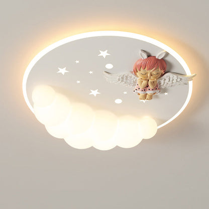 Contemporary Creative Cartoon Kids Cloud Astronaut Mermaid Angel Iron Acrylic LED Flush Mount Ceiling Light For Bedroom