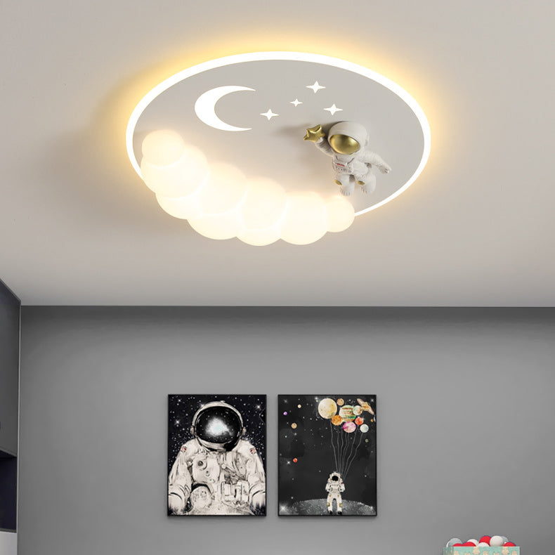 Contemporary Creative Cartoon Kids Cloud Astronaut Mermaid Angel Iron Acrylic LED Flush Mount Ceiling Light For Bedroom