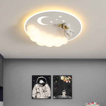 Contemporary Creative Cartoon Kids Cloud Astronaut Mermaid Angel Iron Acrylic LED Flush Mount Ceiling Light For Bedroom