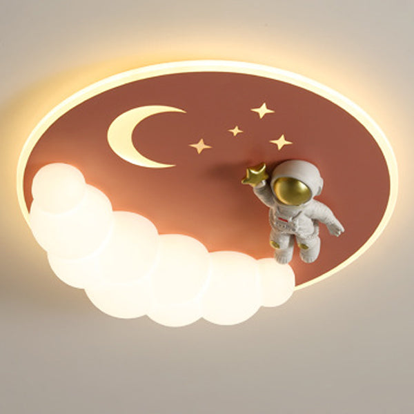 Contemporary Creative Cartoon Kids Cloud Astronaut Mermaid Angel Iron Acrylic LED Flush Mount Ceiling Light For Bedroom
