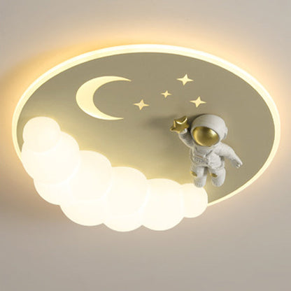 Contemporary Creative Cartoon Kids Cloud Astronaut Mermaid Angel Iron Acrylic LED Flush Mount Ceiling Light For Bedroom