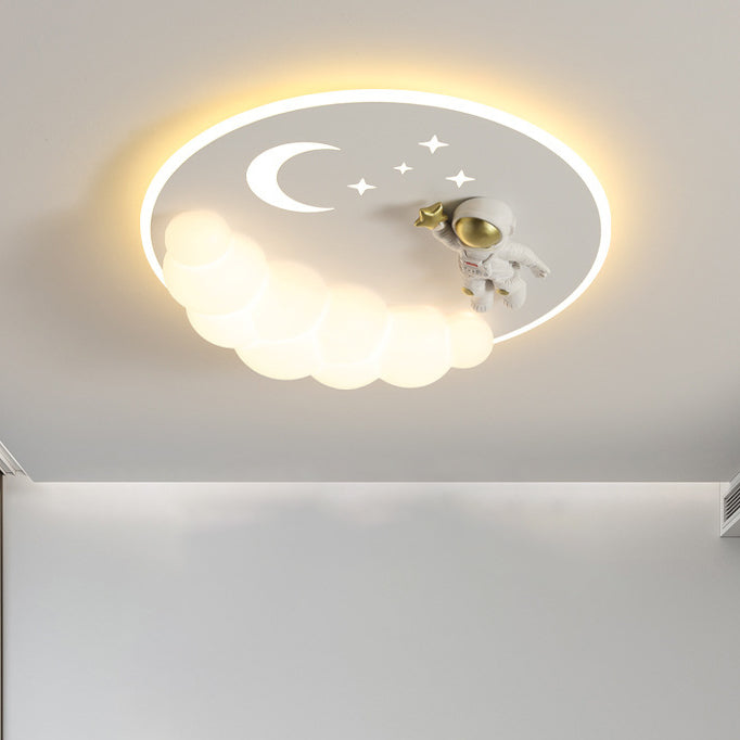 Contemporary Creative Cartoon Kids Cloud Astronaut Mermaid Angel Iron Acrylic LED Flush Mount Ceiling Light For Bedroom