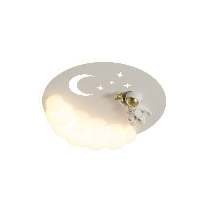 Contemporary Creative Cartoon Kids Cloud Astronaut Mermaid Angel Iron Acrylic LED Flush Mount Ceiling Light For Bedroom