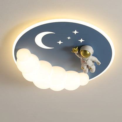 Contemporary Creative Cartoon Kids Cloud Astronaut Mermaid Angel Iron Acrylic LED Flush Mount Ceiling Light For Bedroom
