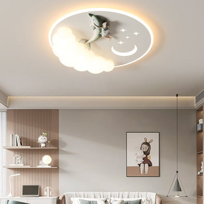 Contemporary Creative Cartoon Kids Cloud Astronaut Mermaid Angel Iron Acrylic LED Flush Mount Ceiling Light For Bedroom