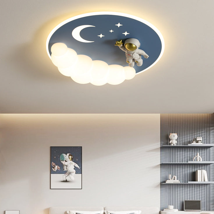 Contemporary Creative Cartoon Kids Cloud Astronaut Mermaid Angel Iron Acrylic LED Flush Mount Ceiling Light For Bedroom