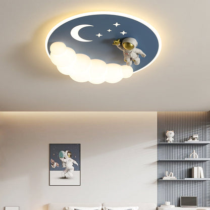 Contemporary Creative Cartoon Kids Cloud Astronaut Mermaid Angel Iron Acrylic LED Flush Mount Ceiling Light For Bedroom