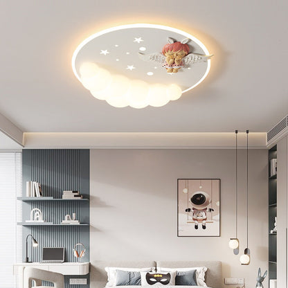 Contemporary Creative Cartoon Kids Cloud Astronaut Mermaid Angel Iron Acrylic LED Flush Mount Ceiling Light For Bedroom