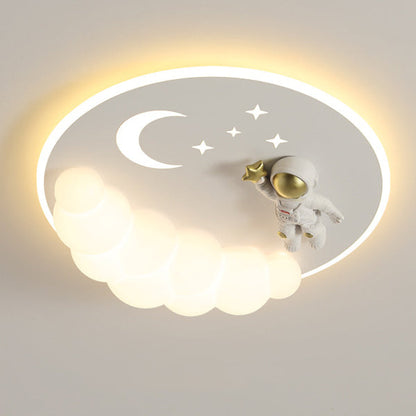 Contemporary Creative Cartoon Kids Cloud Astronaut Mermaid Angel Iron Acrylic LED Flush Mount Ceiling Light For Bedroom