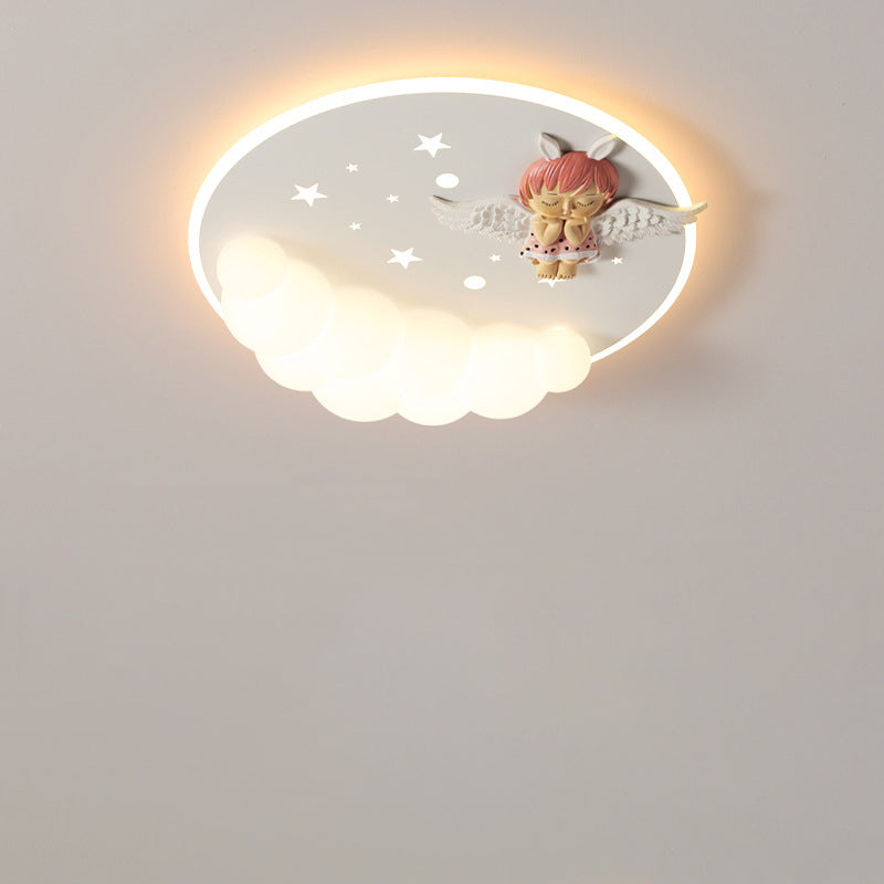 Contemporary Creative Cartoon Kids Cloud Astronaut Mermaid Angel Iron Acrylic LED Flush Mount Ceiling Light For Bedroom