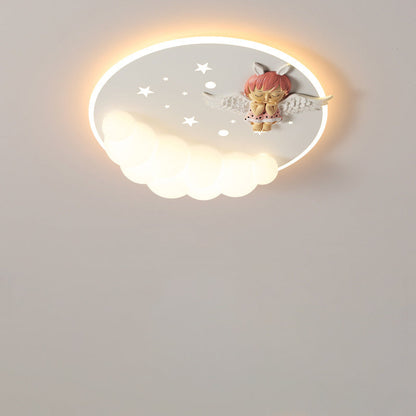 Contemporary Creative Cartoon Kids Cloud Astronaut Mermaid Angel Iron Acrylic LED Flush Mount Ceiling Light For Bedroom