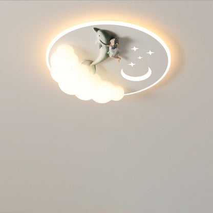 Contemporary Creative Cartoon Kids Cloud Astronaut Mermaid Angel Iron Acrylic LED Flush Mount Ceiling Light For Bedroom