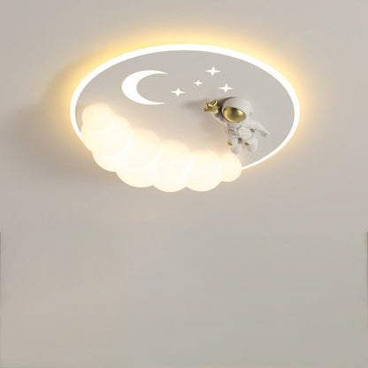 Contemporary Creative Cartoon Kids Cloud Astronaut Mermaid Angel Iron Acrylic LED Flush Mount Ceiling Light For Bedroom