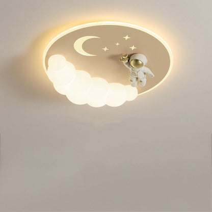 Contemporary Creative Cartoon Kids Cloud Astronaut Mermaid Angel Iron Acrylic LED Flush Mount Ceiling Light For Bedroom