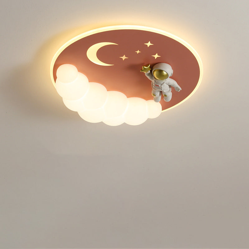 Contemporary Creative Cartoon Kids Cloud Astronaut Mermaid Angel Iron Acrylic LED Flush Mount Ceiling Light For Bedroom