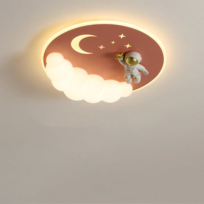 Contemporary Creative Cartoon Kids Cloud Astronaut Mermaid Angel Iron Acrylic LED Flush Mount Ceiling Light For Bedroom