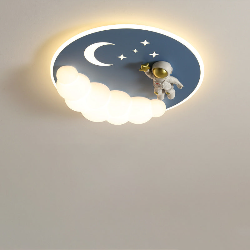 Contemporary Creative Cartoon Kids Cloud Astronaut Mermaid Angel Iron Acrylic LED Flush Mount Ceiling Light For Bedroom