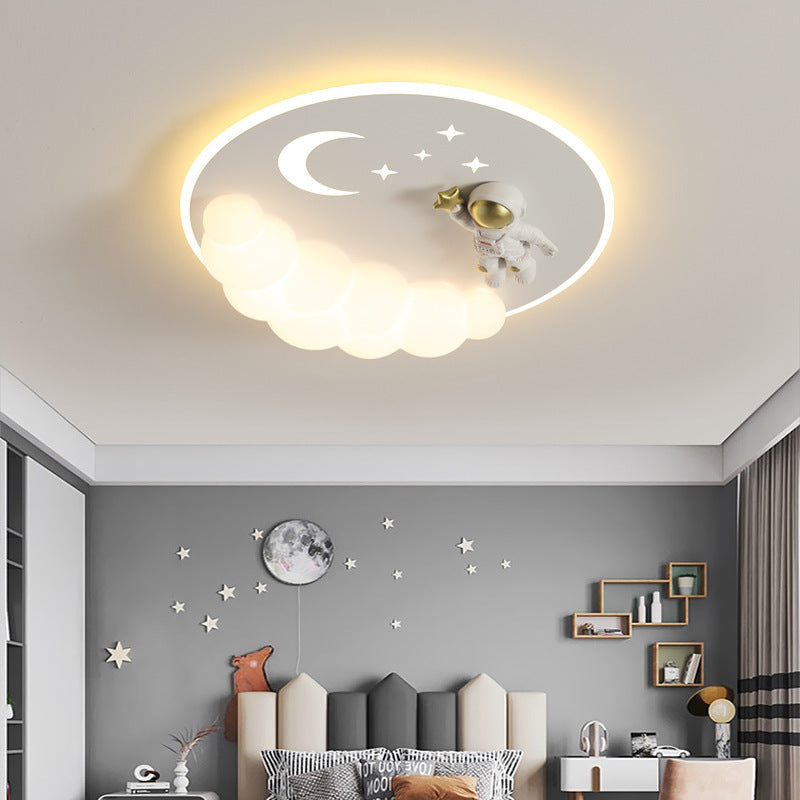 Contemporary Creative Cartoon Kids Cloud Astronaut Mermaid Angel Iron Acrylic LED Flush Mount Ceiling Light For Bedroom