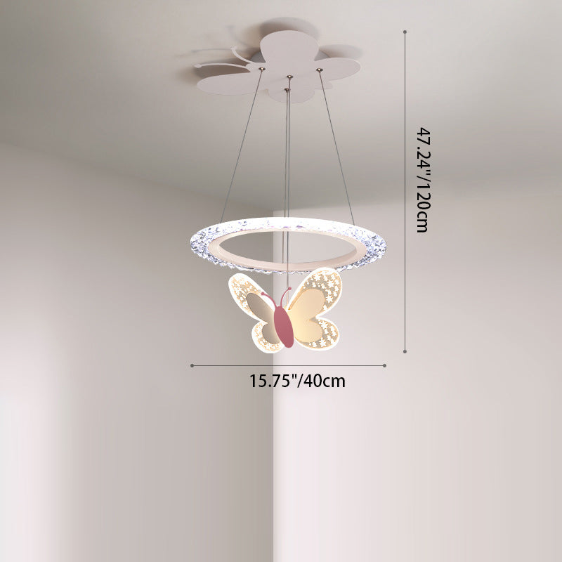 Contemporary Creative Kids Round Cartoon Butterfly Acrylic Iron LED Chandelier For Bedroom